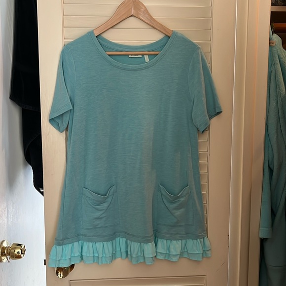 Logo lounge tunic top Tiffany blue short sleeve medium - Picture 1 of 4